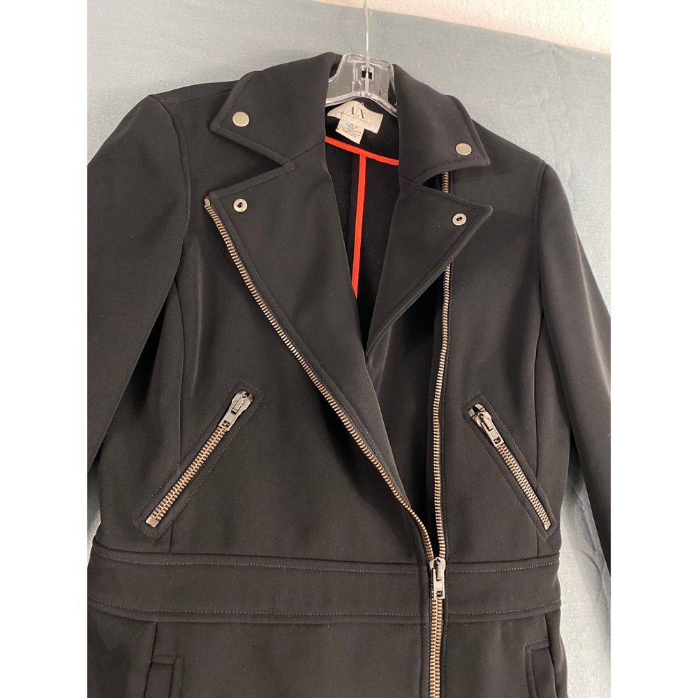Armani Exchange Moto Trench Coat M Black Asymmetrical Zip Biker Jacket Modern - Picture 3 of 11